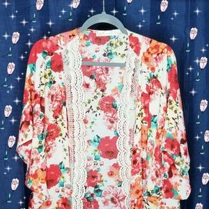 Floral Cardigan with Lace